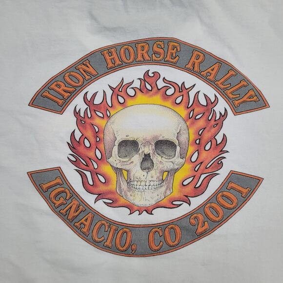 Vintage 2001 Iron Horse Rally Shirt Medium 20x26 Skull Biker - Picture 7 of 14